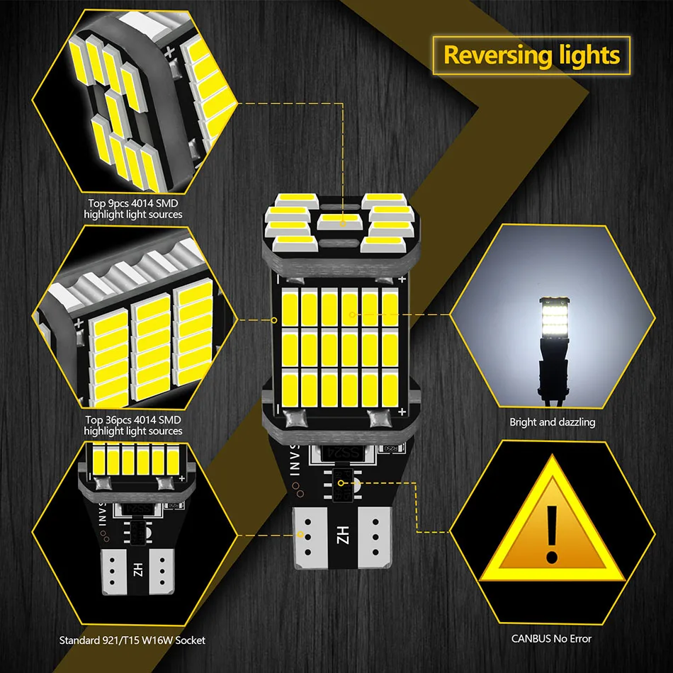 AILEO 6PCS T15 W16W 921 912 T16 902 LED Bulbs High Power 45pcs 4014SMD Super Bright 1200LM Replace For Car Reversing Light White