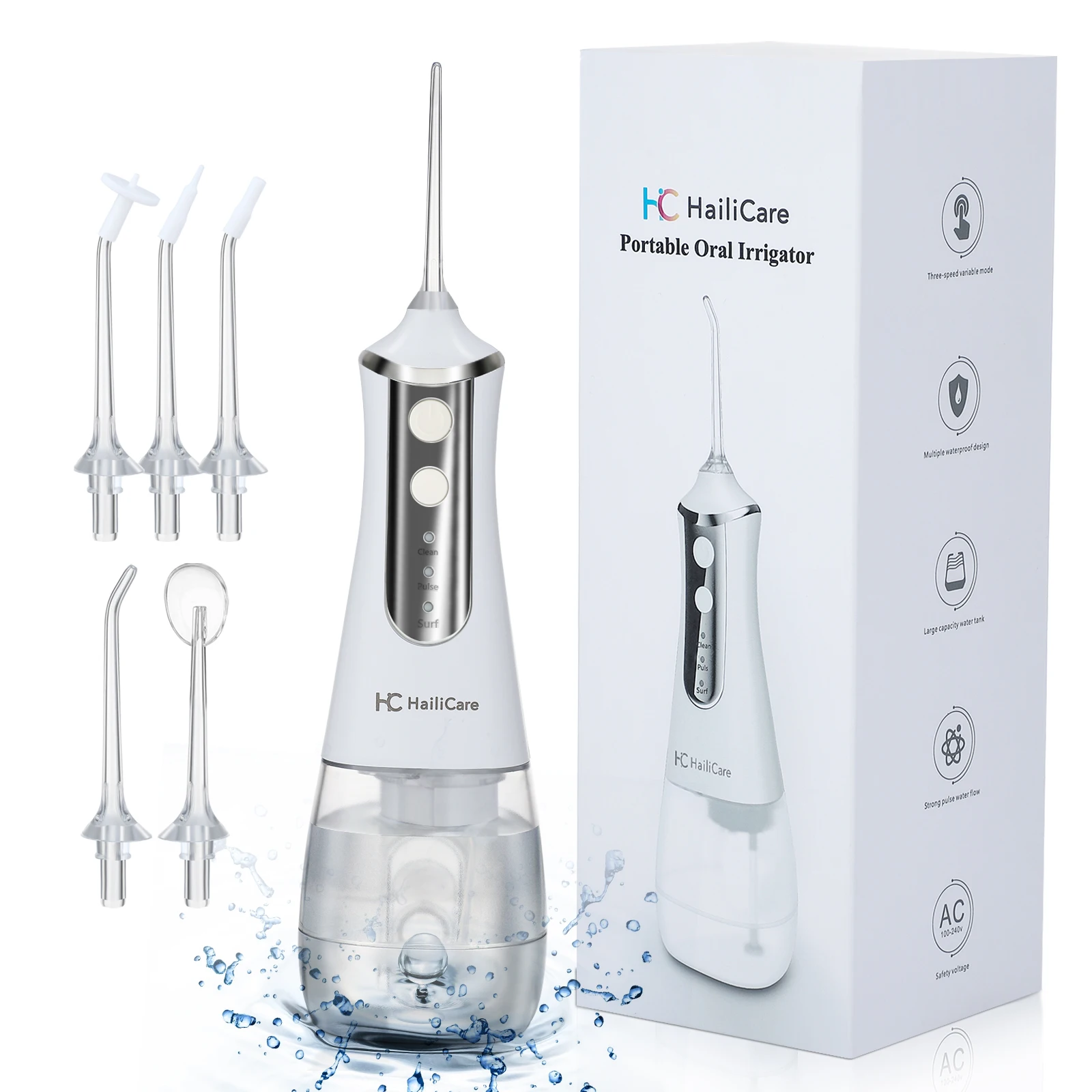 Wireless Portable Oral Irrigator, USB Rechargeable, 350ML, Waterproof IPX6, 3 Modes, 5 Tips, Water Jet, Toothpick