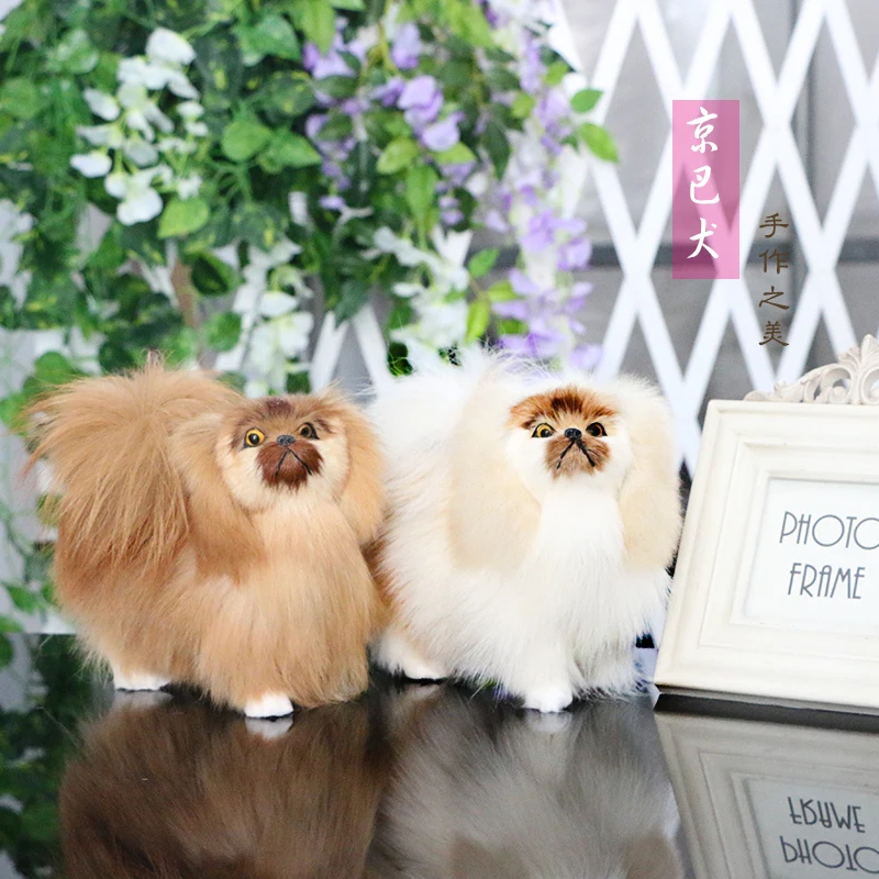 Simulation Dog Pekingese Plush Toy  Realistic Puppy Lifelike Animal Models Child Doll Birthday Christmas Gift Home Decoration