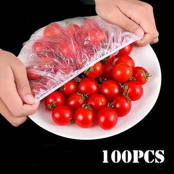 50/100PCS 일회용 식품 커버 플라스틱 포장 탄성 식품 뚜껑 과일 그릇 컵 모자 보관 주방 신선한 유지 보호기 가방