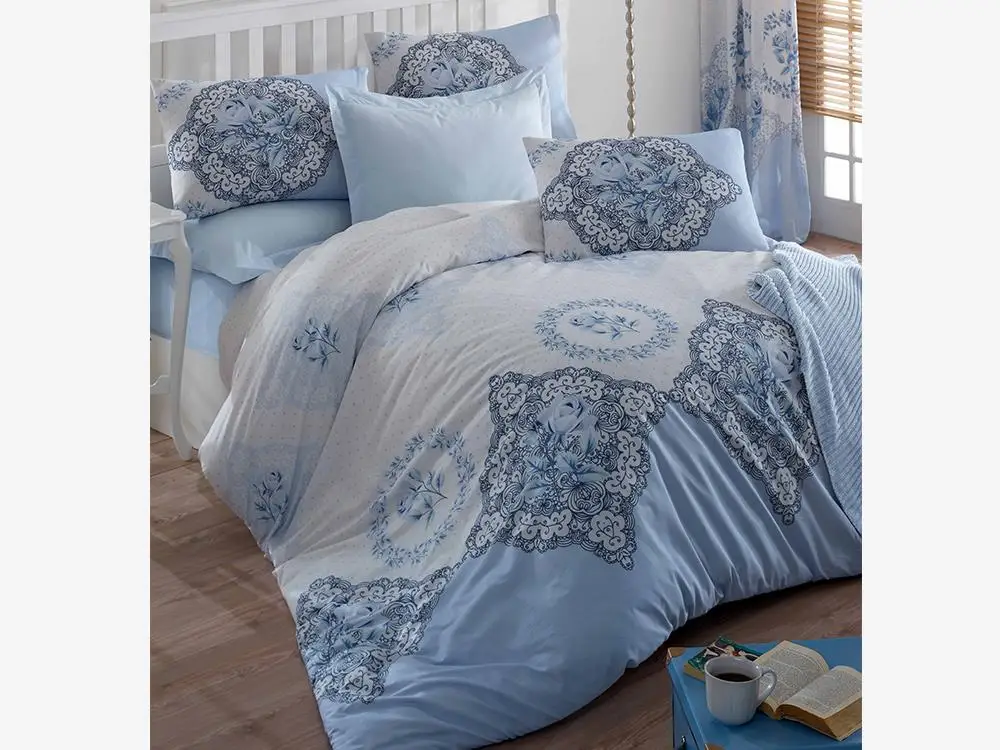 Şimal 100 Cotton Double Duvet cover set Blue