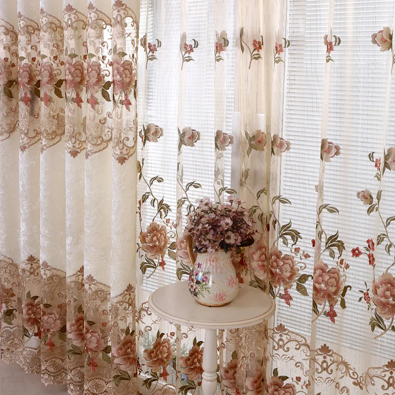 High-grade embroidery curtains for living room bedroom Soft charpie the rose relief blackout curtain tulle curtains