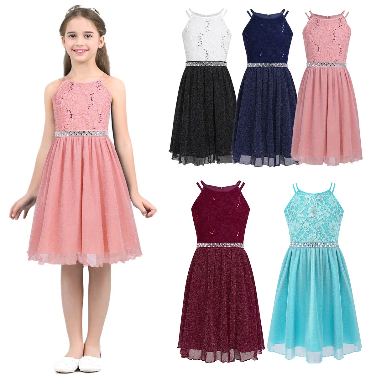 Bridesmaid Dress Lace Princess Girls Pageant Dress First Communion Dresses for Girls Wedding Party Clothes Petites Filles Robes