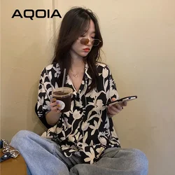 Chic Floral Printing Button Up Women Shirt Oversize Short Sleeve Office Lady Womens Blouse 2022 Summer Loose Female Shirts