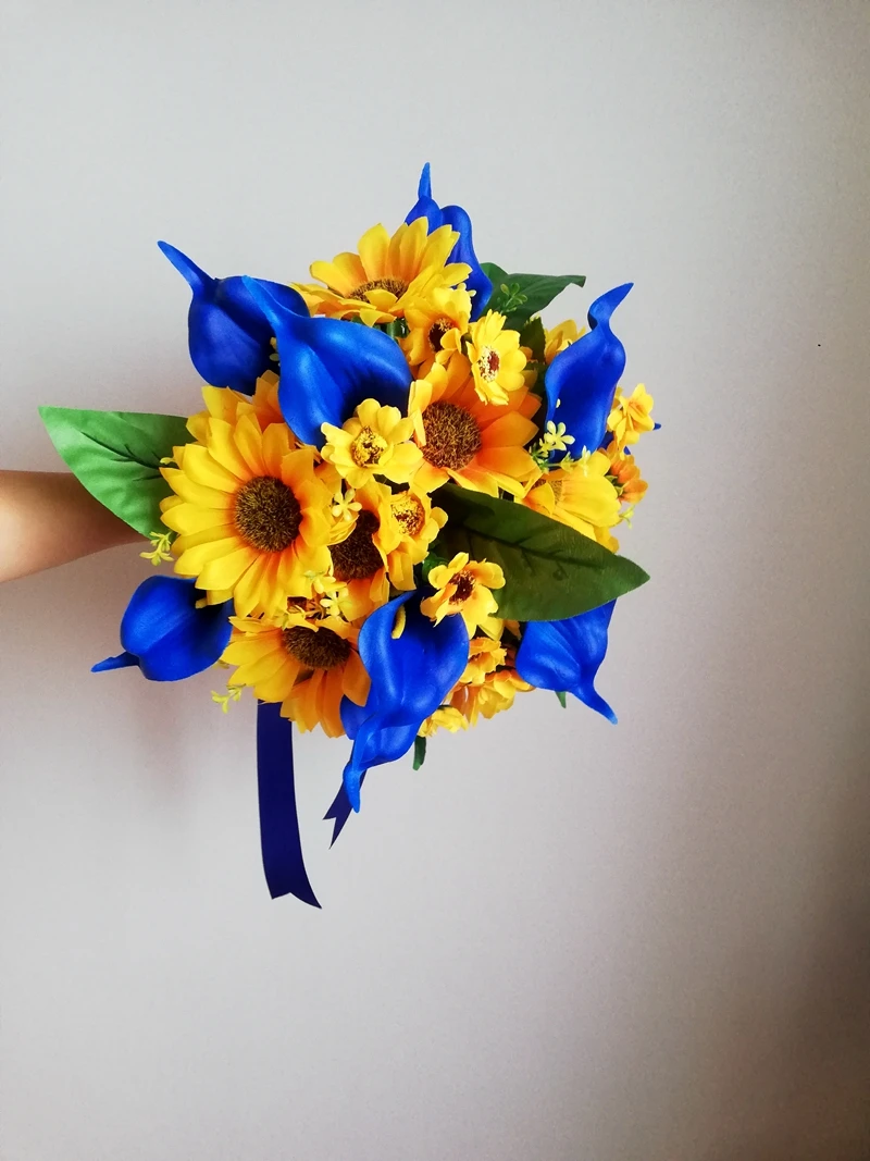 Girasoles artificiales de seda y oro, ramo de flores de boda, accesorios de boda, ramos de novia