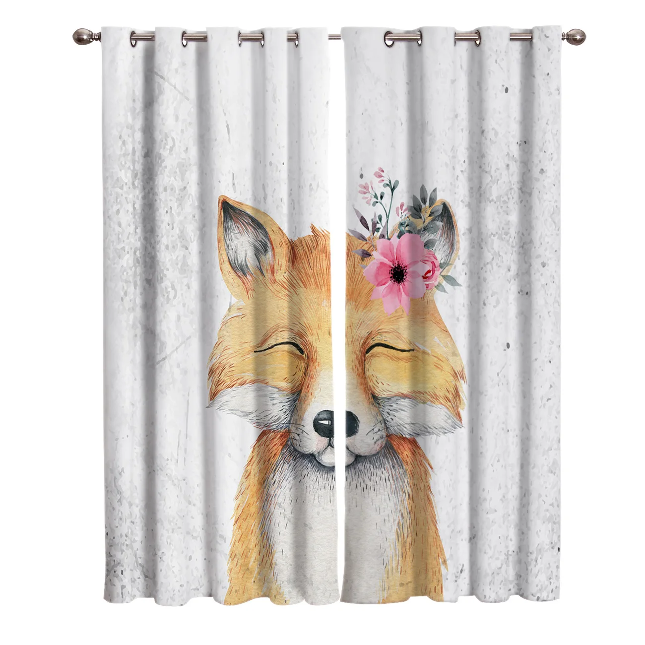 Lovely Fox Watercolorflowers Animals Window Curtains Living Room Outdoor Fabric Drapes Curtain Home Decor