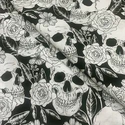 Cool,100% Cotton Fabric,Black/White Bottom,Skull Rose Pattern,Digital Print,Sewing Material,DIY,Home Patchwork,Dress Clothing
