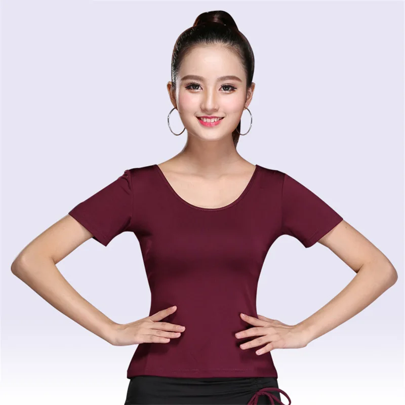 Latin Tops Women Latin Dance Basic Top Dancewear Short Sleeves Ballroom Samba Tango Flamengo Dancing Practice T-shirt Costume