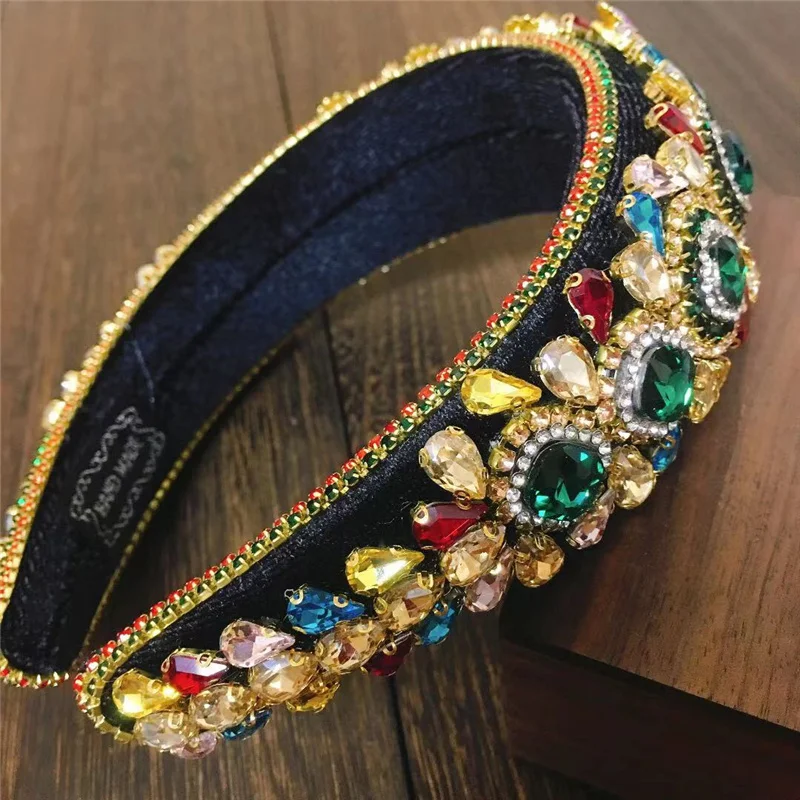 2021 New Baroque Sparkly Padded Rhinestones Headbands Dot Full Crystal Hairbands Wide Headwear Hair Accessories Women Gift