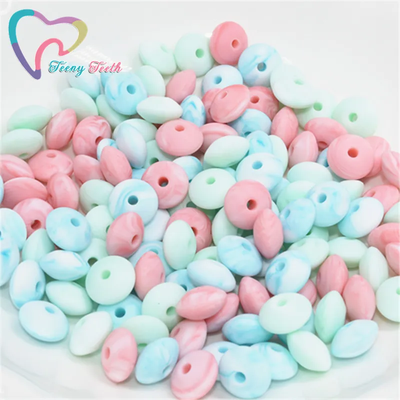 50 PCS MIX Lentil ซิลิโคน Teether ซิลิโคน 12 MM ลูกปัด DIY ลูกปัด Teething พยาบาลสร้อยคอซิลิโคนเกรดอาหาร Abacus ลูกปัด