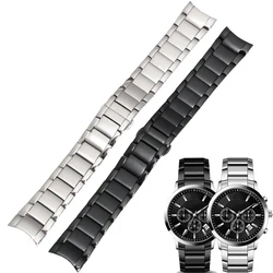 Curve end stainless steel original male strap for Armani AR2447 2448 2434 2432 2433 series watchband 22mm black silver bracelet