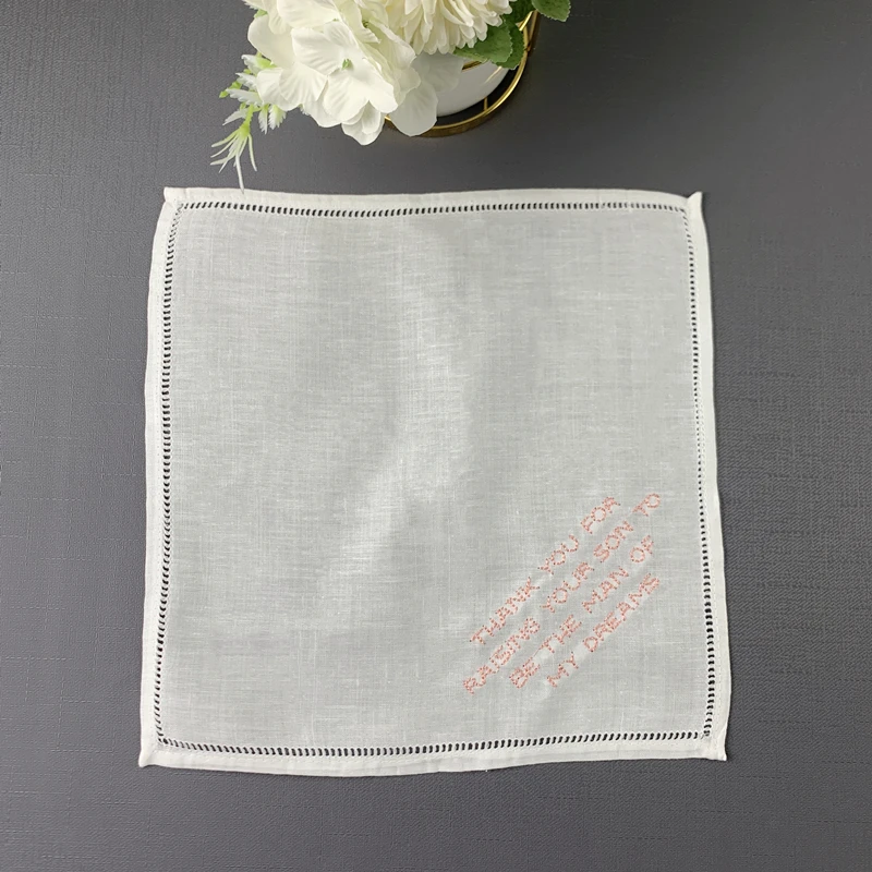 Conjunto de 12 moda lenço de casamento personalizado 10x10-inch linho hemstitch hankie para qualquer cerimônia de casamento ou evento especial