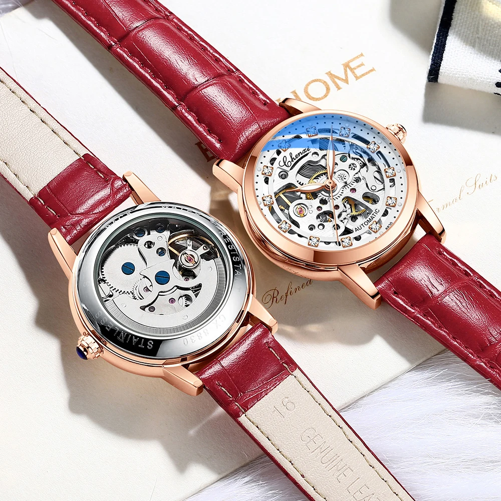 Chenxi Vrouwen Automatisch Mechanisch Horloge Topmerk Luxe Roestvrij Staal Waterdicht Polshorloge Dames Skelet Tourbillon Klok