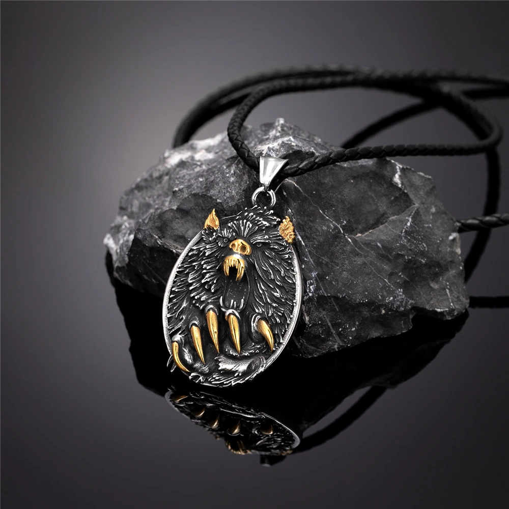 Viking Fenrir Wolfsklauen-Halskette, Odin, nordische Runen, goldfarben, Anhänger aus Edelstahl, Amulett, Retro, isländischer Schmuck, Geschenk für Männer. – Detail 7