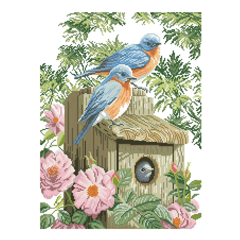 Garden blue birds cross stitch kits animal flower pattern design 18ct 14ct 11ct unprint canvas embroidery DIY needlework