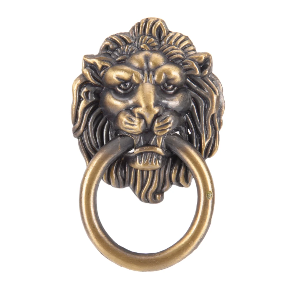 42* 68m Vntage Lion Head Furniture Handle Lion Head Knob With Ring Wardrobe Drawer Door Pull Retro Decoration