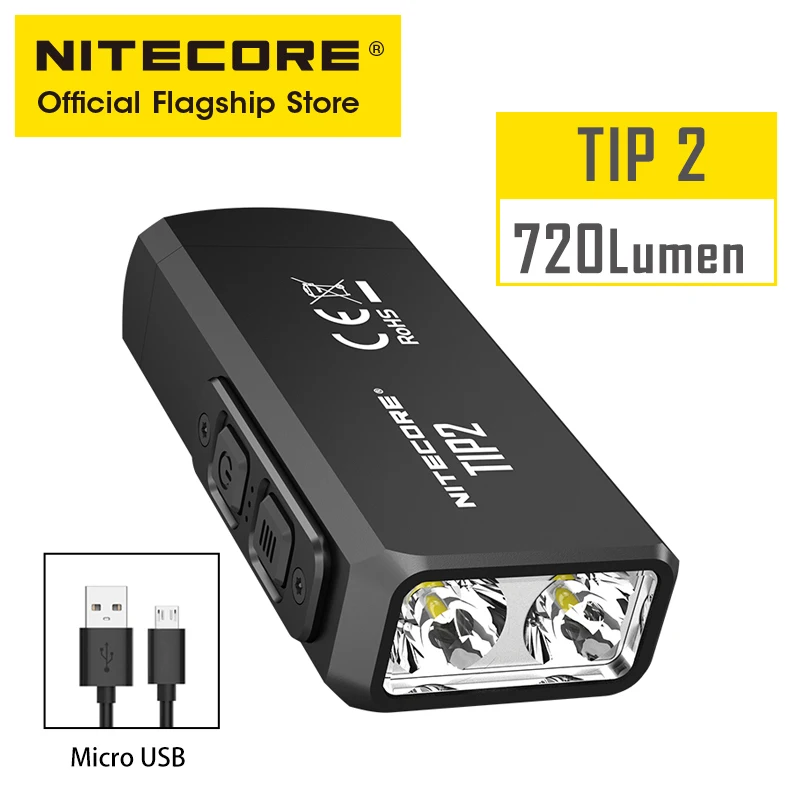 NITECORE TIP2 Mini Keychain Light Dual-Core Magnetic Small Key Lamp Bright Multi-function EDC rechargeable Portable Flashlight