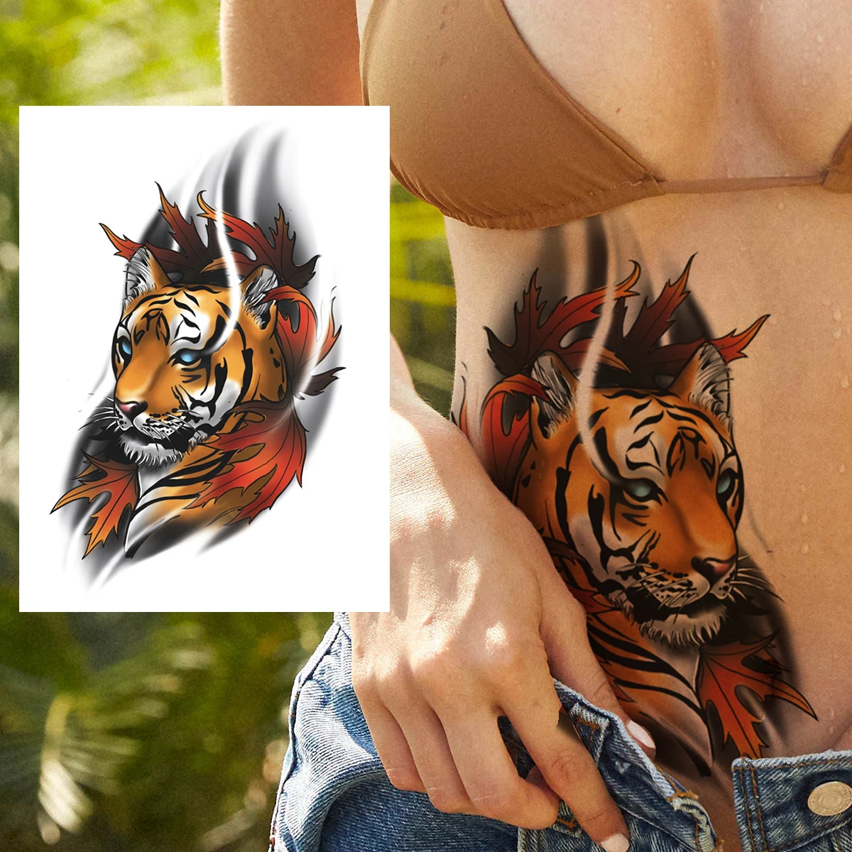 Realistic Fake Tiger Temporary Tattoos For Women Men Adult Kids Watercolor Wolf Tattoo Sticker Waterproof Covers Up Tatoos Wasit