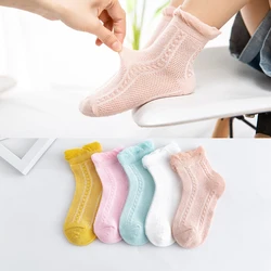 5Pairs/lot 2-9Y Baby Socks Summer Cotton Jacquard Thin Kids Socks Solid Colorful Girls Mesh Cute Newborn Boy Toddler Socks Baby