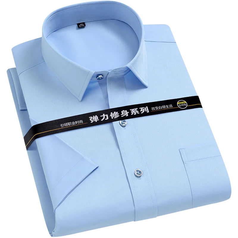 Men Short Sleeve Dress Shirt Non Iron Solid Color Basic Business Social Stretch Summer Fashion Comfortable Formal Shirts Regular