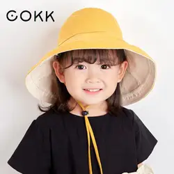 COKK-Sombrero de pescador plegable de doble cara para niños y niñas, sombrero de pescador coreano para adultos, ala ancha, protección UV para playa, protector solar