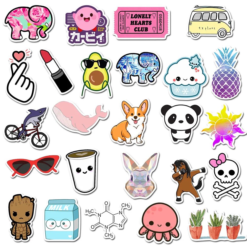 50 Stks/pak Cartoon Diy Stickers Waterdicht Voor Skateboard Gitaar Bagage Kids Speelgoed Muurtattoo Stickers