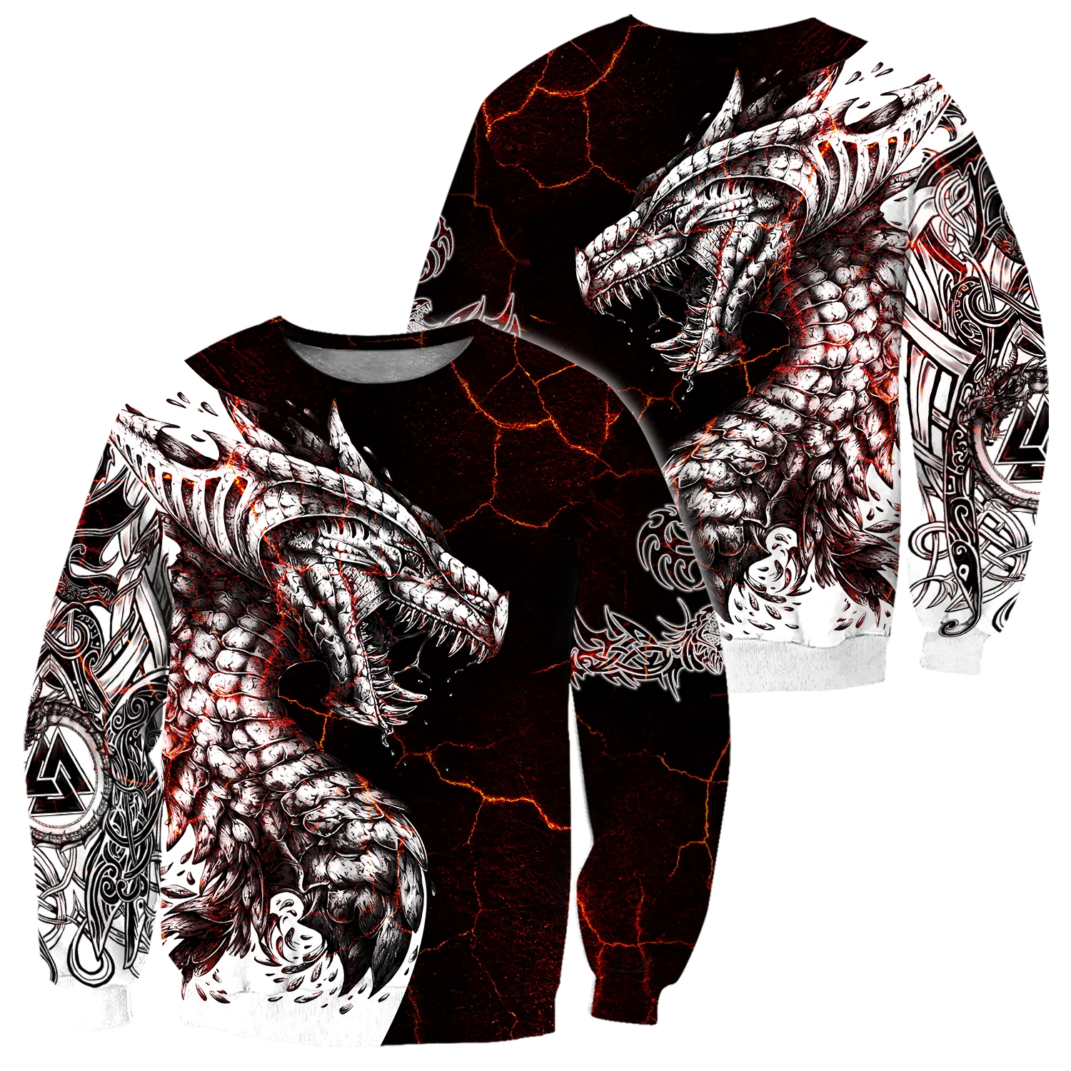 Sudadera con capucha para hombre, ropa de calle Unisex de tatuaje en 3D con estampado de dragón blanco y negro, jersey con cremallera, chaqueta informal, chándales KJ0192