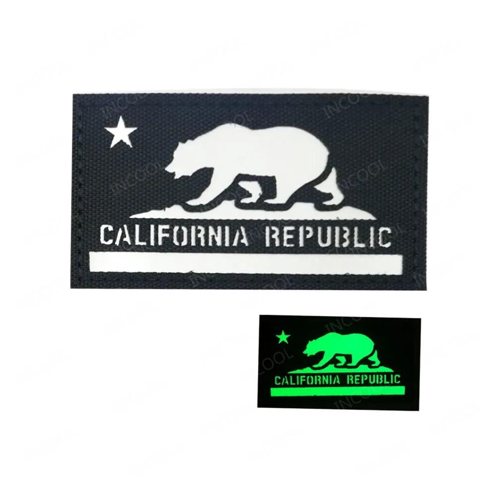 State of California Flag Reflective Embroidered Patches Tactical Patch Decorative Embroidery Badges Glow In Dark