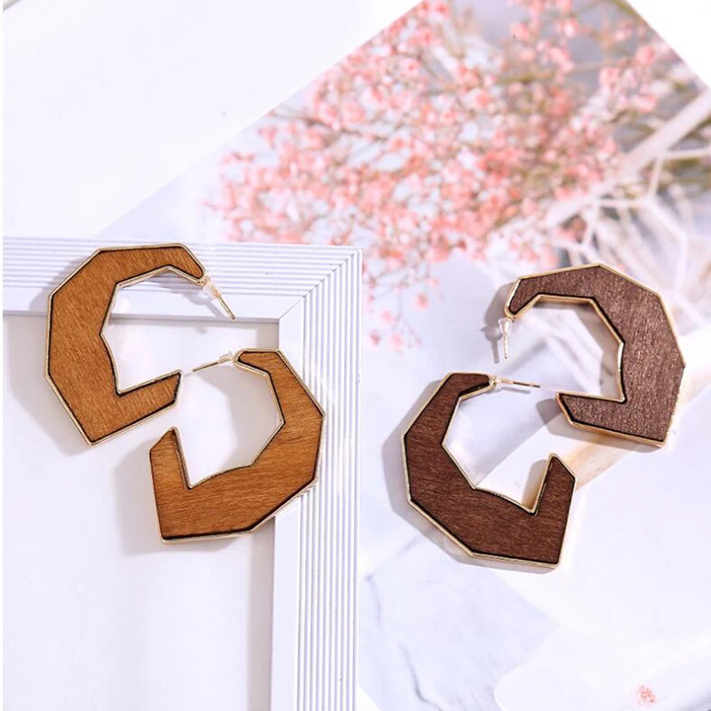 YAOLOGE 23 Style New Fashion Korean Wooden Handmade Geometric Wood Round Square Bamboo Rattan Knit Drop Earrings For Women 2022