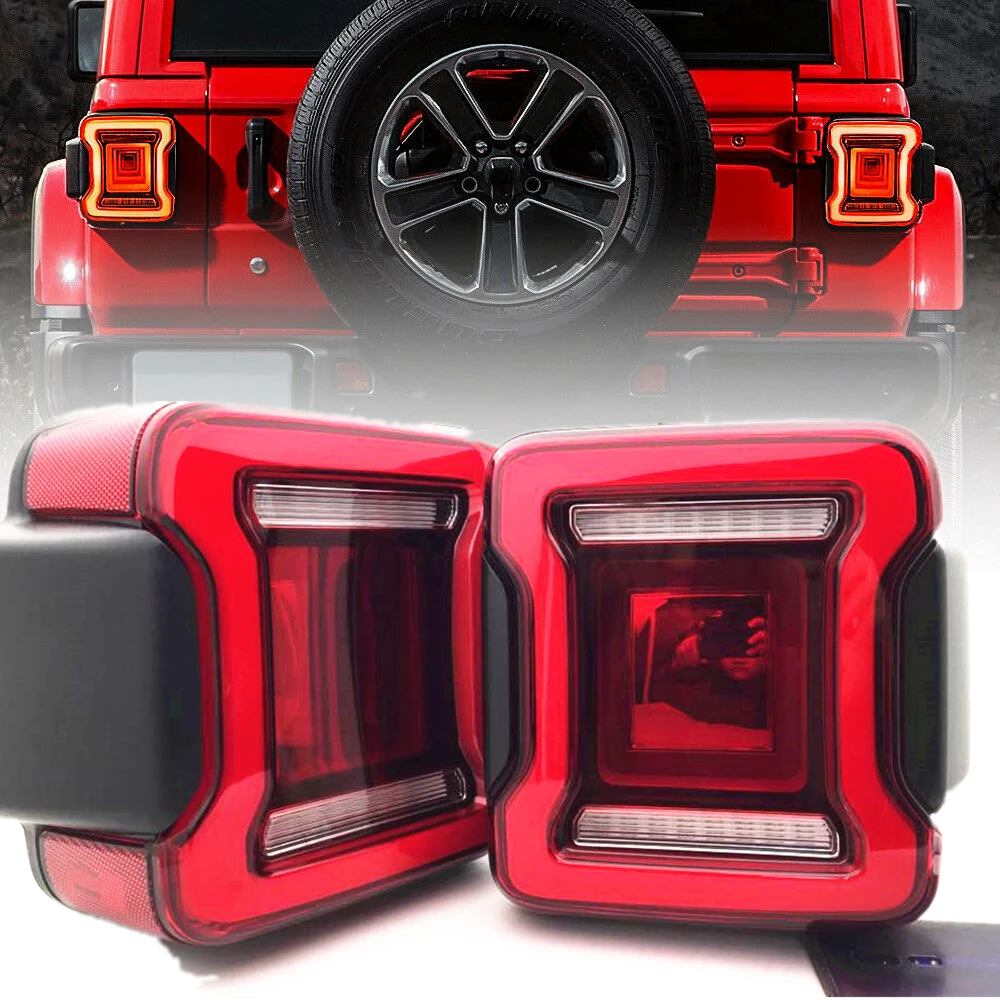 

2pcs New LED Tail Lights For Jeep Wrangler JL 2018 2019 Car Tail Smoked Red Rear Lamp Brake Reverse Lights USA Europe Version