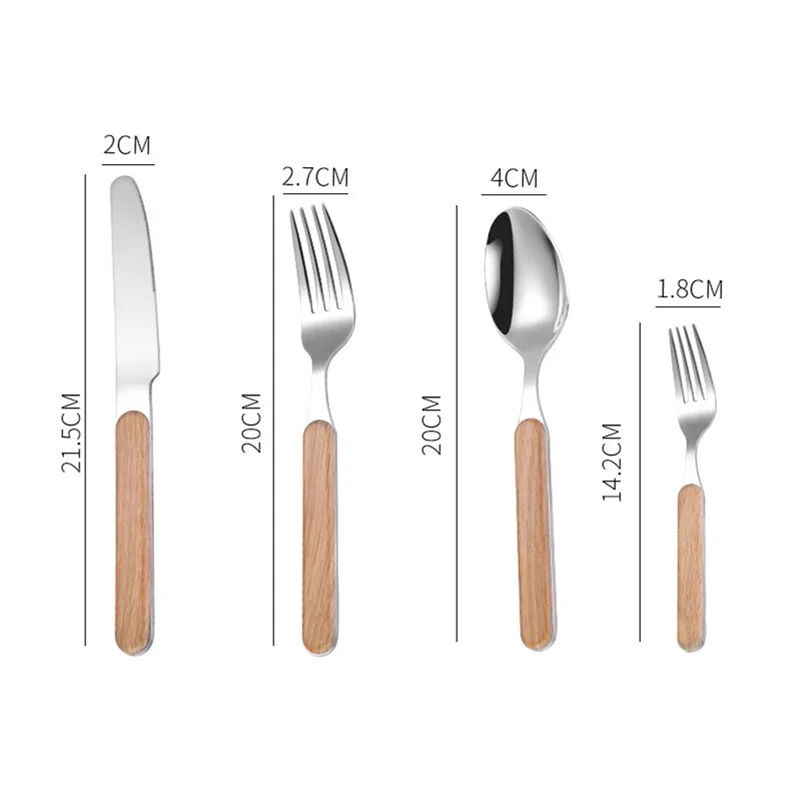 Japanese Style Stainless Steel Cutlery Wooden Handle Vintage Tableware Dinnerware Spoon Fork Knife for Home Kitchen Gadgets