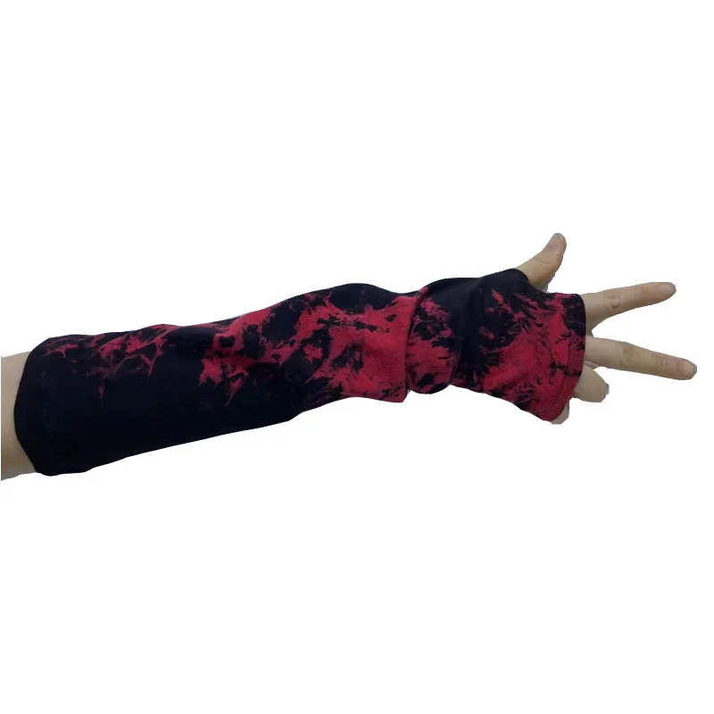 1Pair Dark Gothic Fingerless Elbow Length Gloves Harajuku Arm Warmers Ninja Street Hip-hop Mittens Women Punk Cool Tie Dye Glove