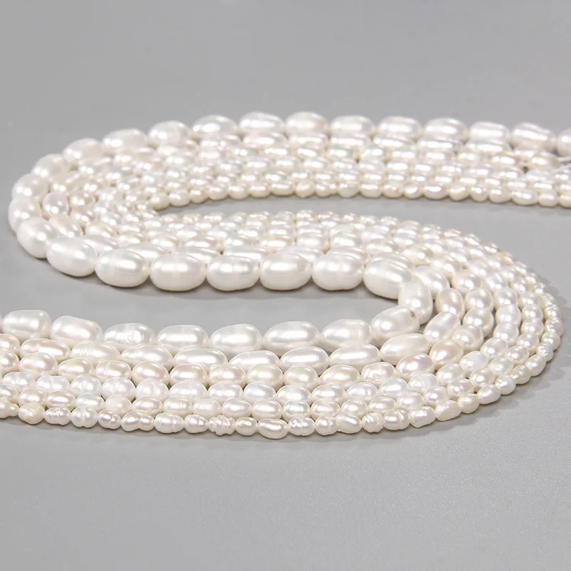 Natural Freshwater Pearl Beads White Rice Shape Punch Loose Beads for DIY Elegant Necklace Bracelet Jewelry Making Accessory