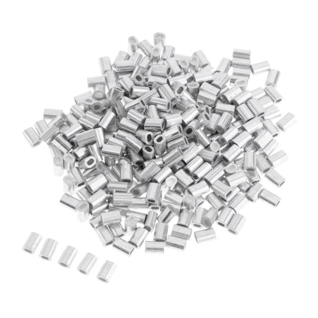 100Pcs Double Barrel Crimp Sleeve Aluminum Crimping Loop Sleeve Fishing Line Tube Connectors