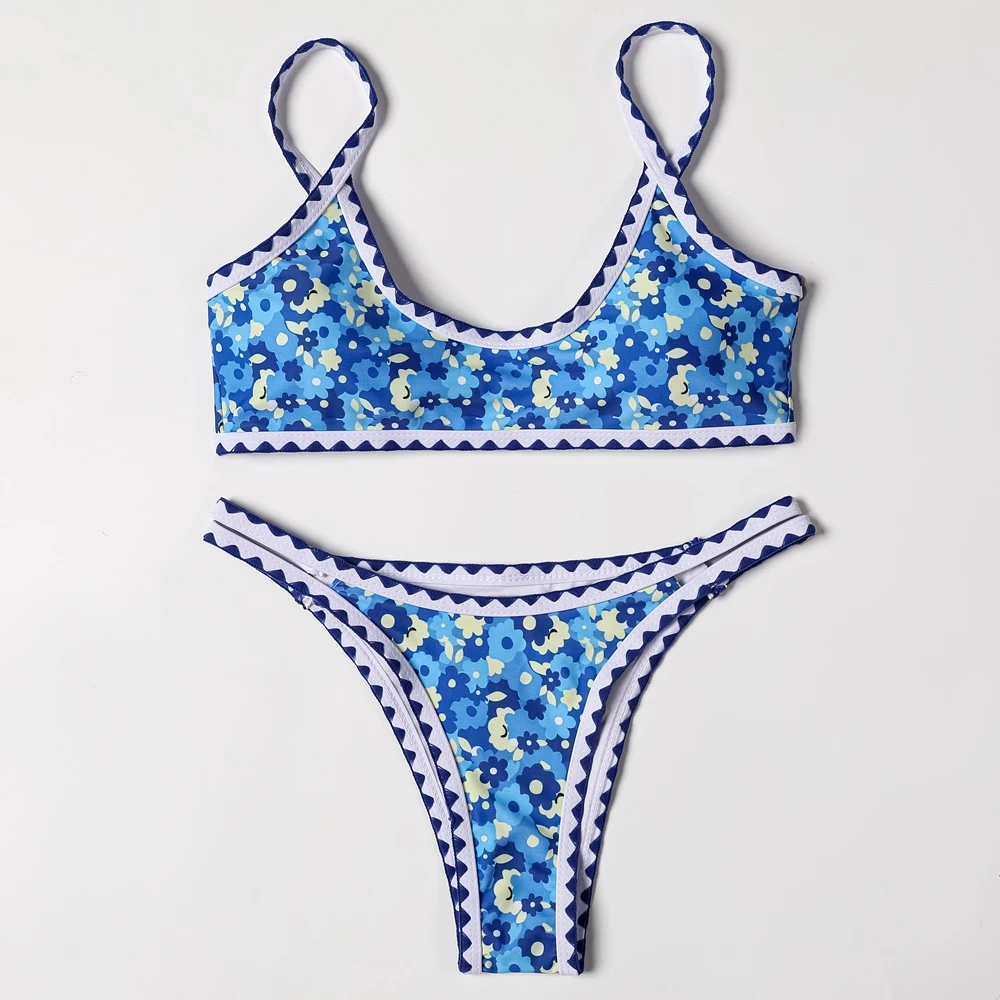 ZTVitality Swimwear Women 2022 New Arrival Print Whip Stitch Sexy Bikini Padded Bra Mid Waist Bandgae Swimsuit Brazilian Biquini