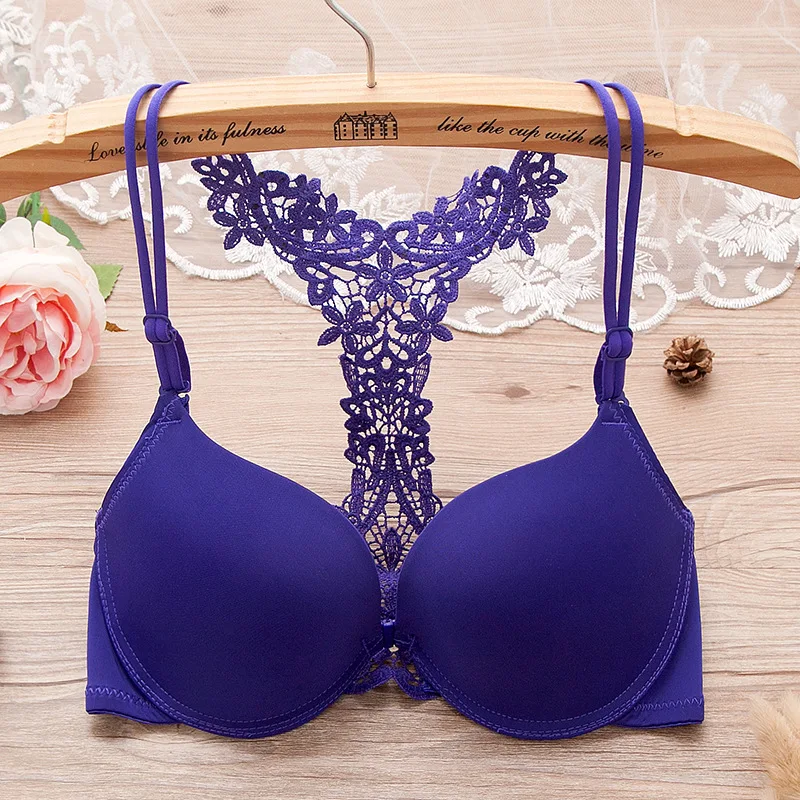 New Lace Y-shaped Beautiful Back Deep V Sexy Girl Underwear Adjustable Light Front Button Bra