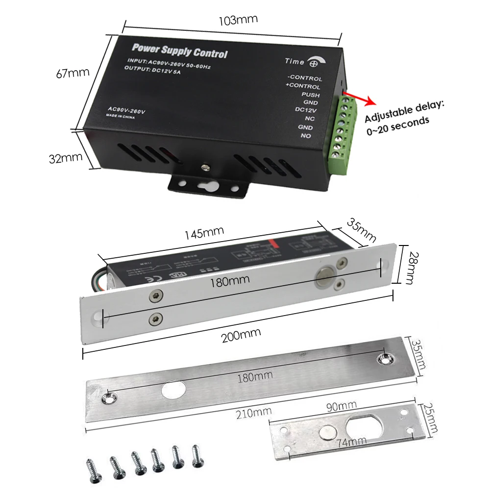 Kit de sistema de Control de acceso de puerta con teclas, teclado, fuente de alimentación, cerradura electrónica, teclado de Control de acceso RFID de 180KG