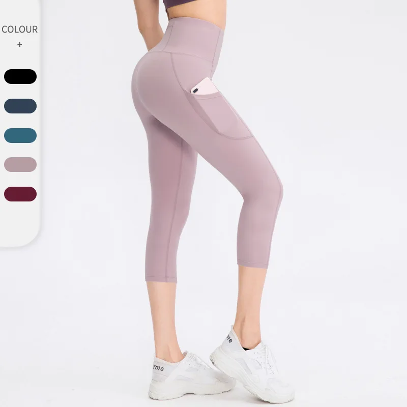 

Women Yoga Pant Fitness Leggings Compression Sweatpants Female Cropped Trousers Push Up Tights Calf-length Leggins with Pocket