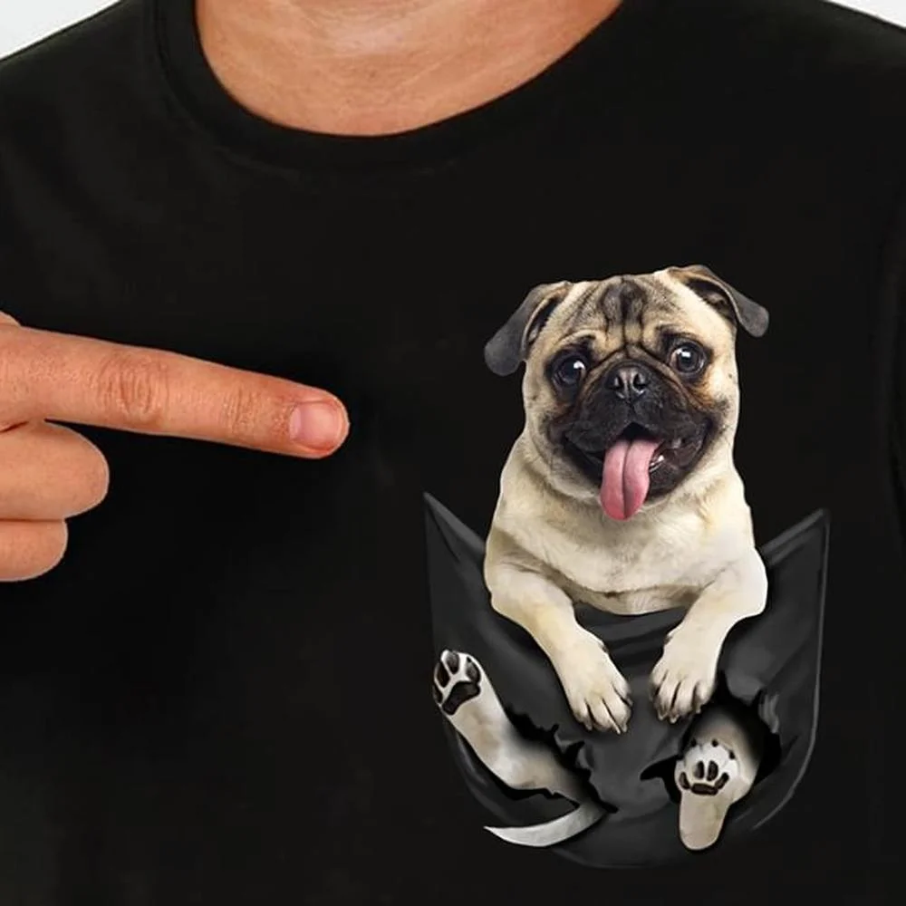 CLOOCL 100% Cotton Pocket T-Shirt Summer Pug Puppy Printed Tshirt Men for Women Shirt Tops Funny Cotton Black Tees Drop Shipping