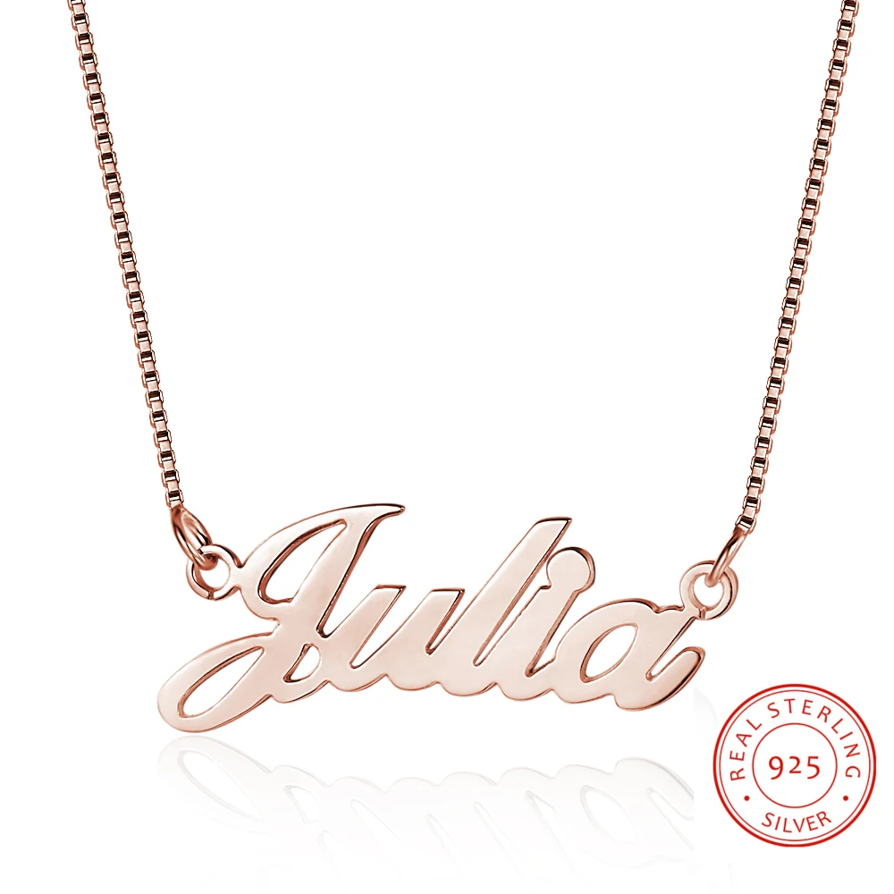 Personalized 925 Sterling Sliver Name Necklaces Fashion Rose gold Color Pendant Engagement Jewelry Charm Promised Gift for Women