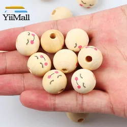 10-20Pcs 16/18mm Cute Girl Natural Wooden Beads Round Spacer Loose Beads For Jewelry Making Handmade Diy Necklace Bracelet