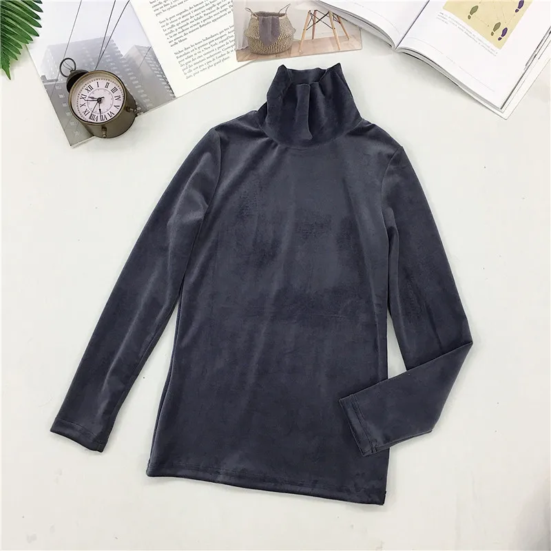 Women 2020 Fall and Winter Solid Turtleneck Thermal Velvet Bottoming Shirt Long   Sleeve Pullover Warm T-Shirt mujer