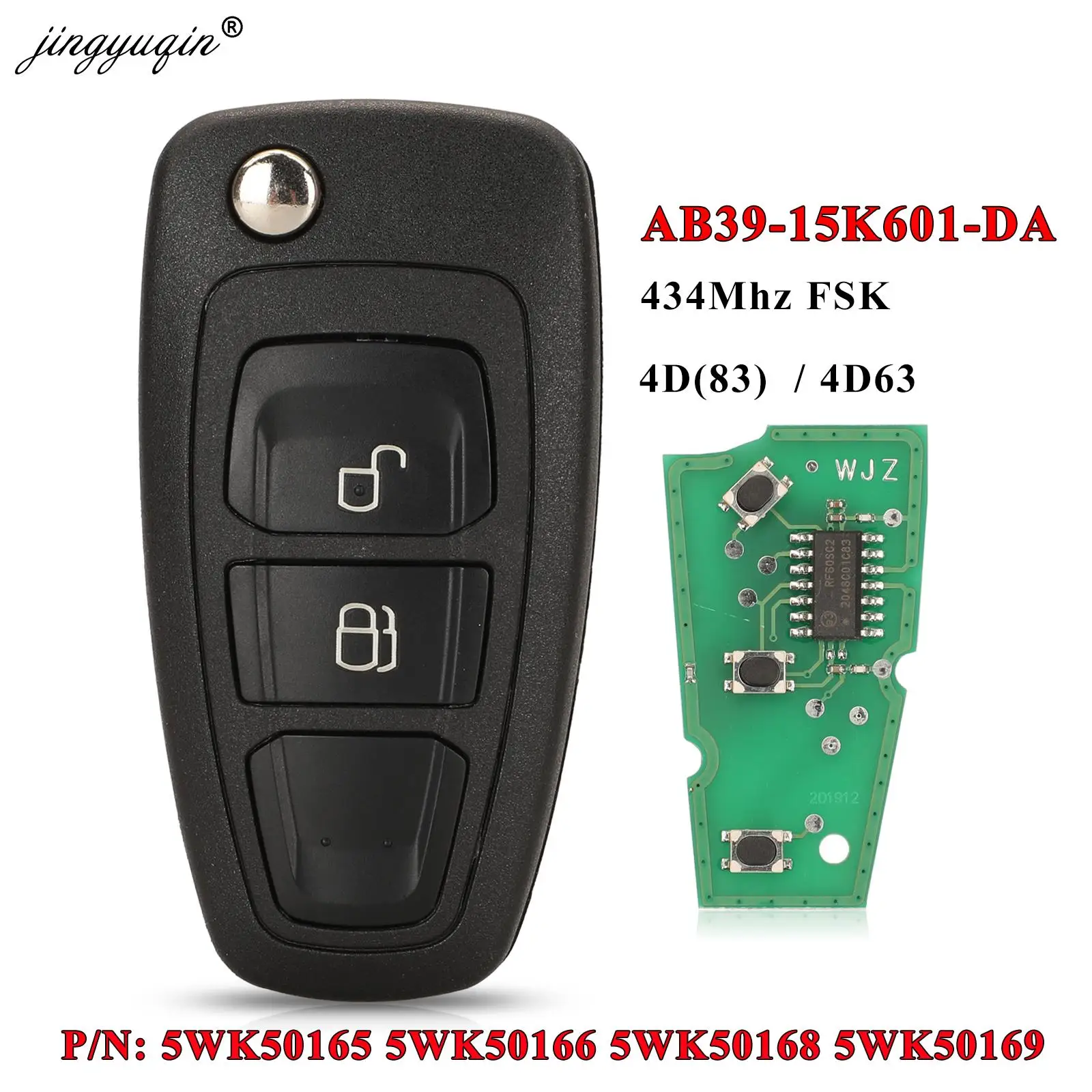 jingyuqin 2BT 434Mhz 4D63 Remote Flip Car Key For Ford Ranger C-Max Focus Grand C-Max Mondeo 5WK50165 5WK50166 5WK50168 5WK50169