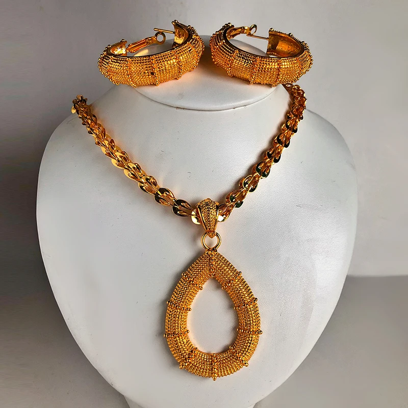 Ethiopian Gold Color Wedding  Jewelry Set For Women Girl  With Ethiopian Handmade Chain earing  Jewelry Sets Eritrea Items