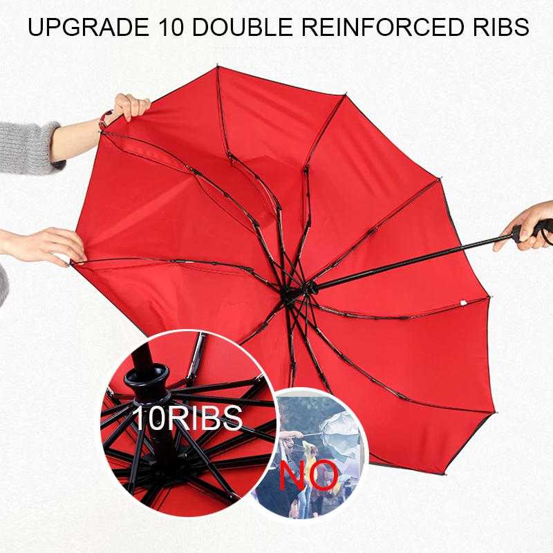 10K Double layer Windproof Fully-automatic Umbrellas Male Women Umbrella Three Folding Commercial Large Durable Frame Parasol