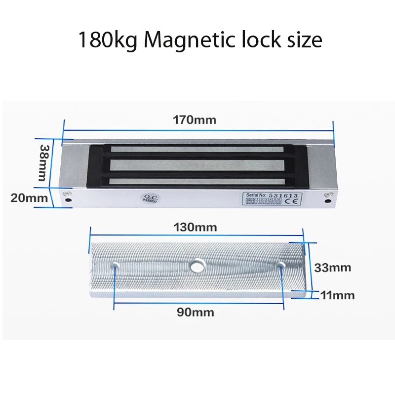 DC12V Electromagnetic Lock 180kg (350LB) Holding Force For Single Door Surface Mounted Magnetic Solenoid Latch 24V customization