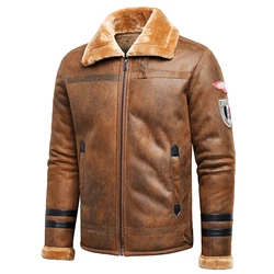 Men Autumn New Fashion Outwear Vintage Warm Fleece Leather Jacket Coat Men Casual Classic Motor Biker Bomber Leather Jacket Men