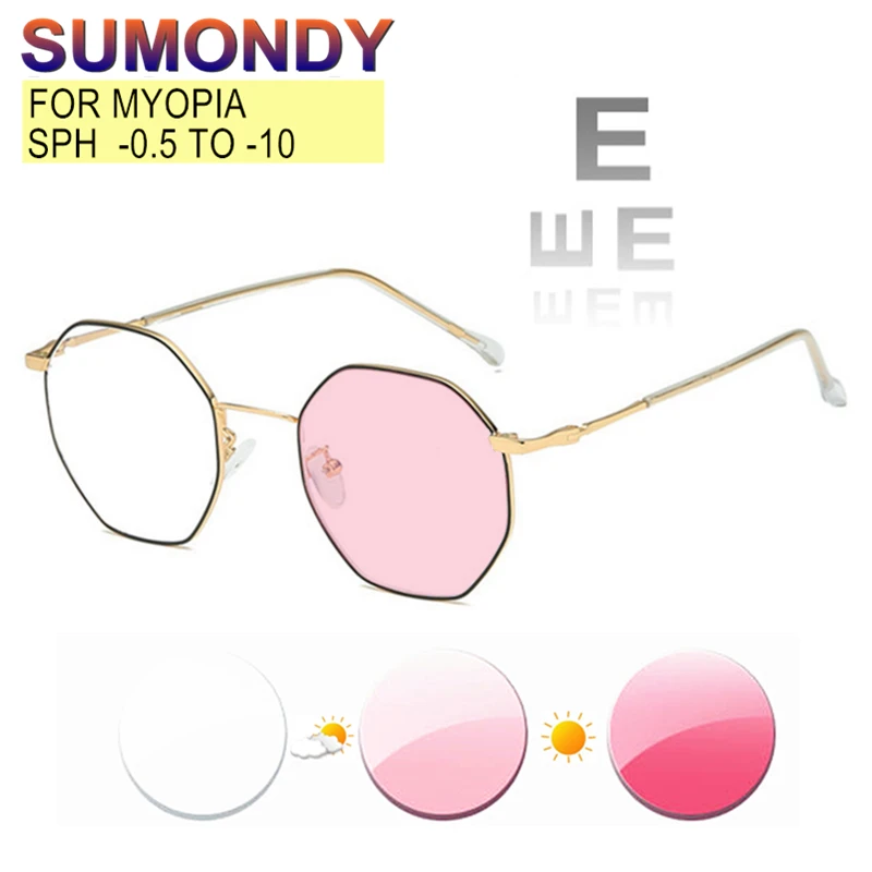 SUMONDY Myoia Glasses Prescription -0.5 TO -10 Women Men Short Sighted Spectacles For Cylinder Anti Blue Ray Photochromic UF142