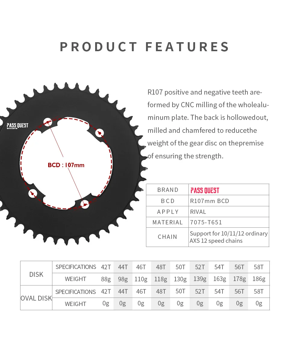 107mm BCD Chainring for Sram RIVAL CRANK 42T 44T 46T 48T 50T 52T Bike Chain 107bcd Road Bike Chainrings