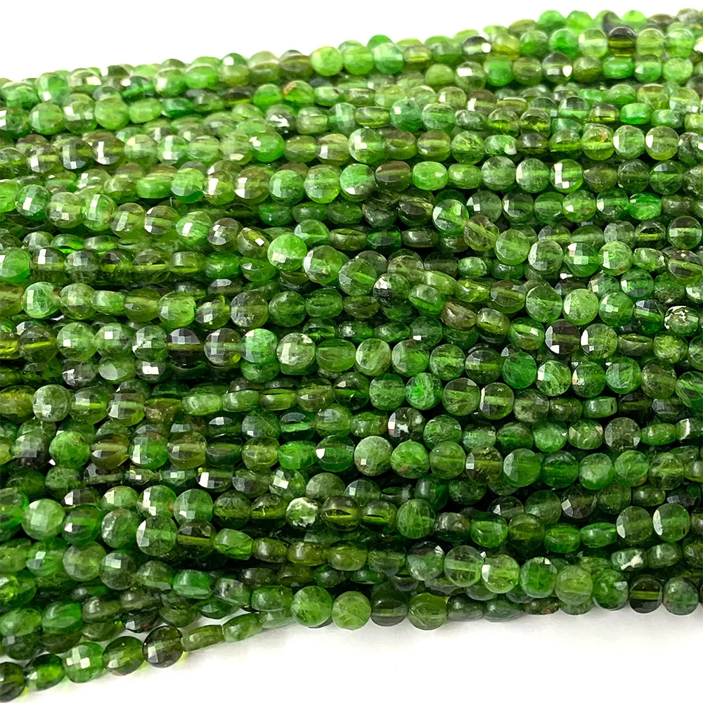 Veemake Chrome Diopside Natural Stones Crystal Gemstones DIY Necklace Bracelets Faceted Coin Beads For Jewelry Making 07106